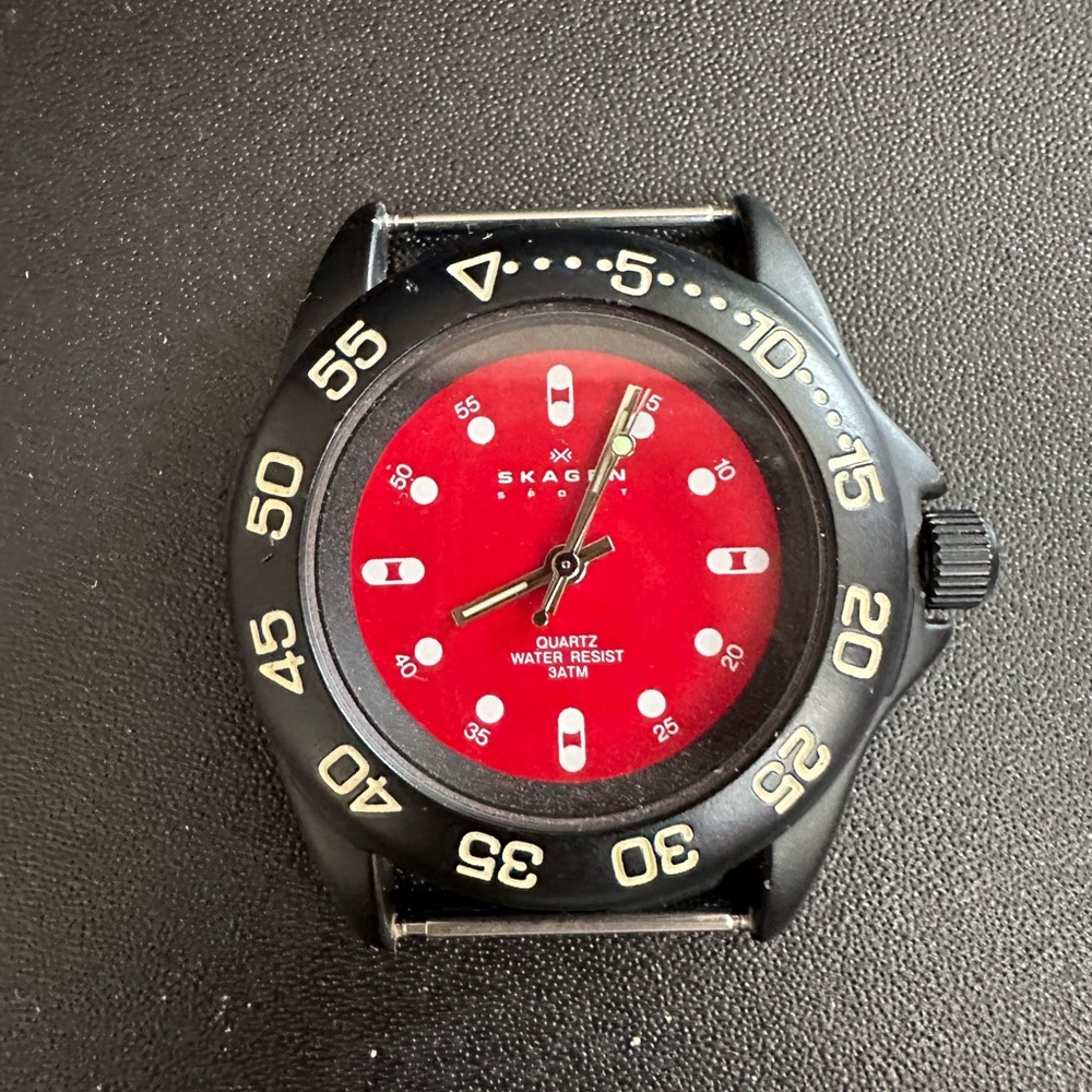 Skagen Red Dial Black Bezel Watch